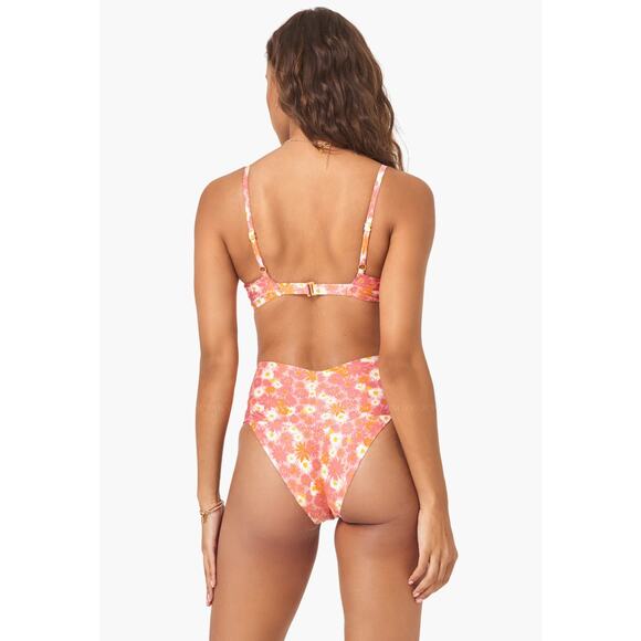 L Space Bikini Bottom Womens Small Pink Fused RY Floral Boho Swim Beach Summer - Picture 2 of 6
